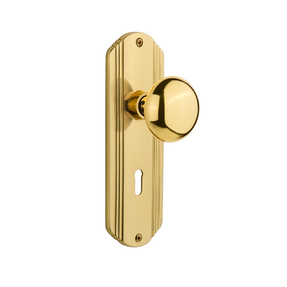 Nostalgic Warehouse DECNYK Mortise Deco Plate with New York Knob in Polished Brass